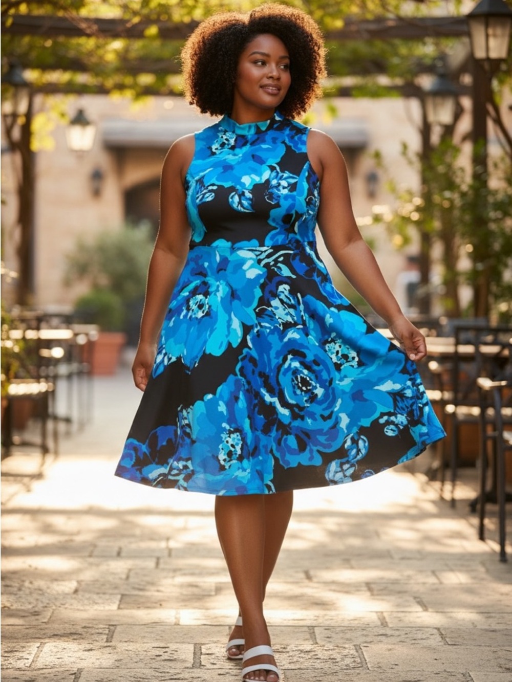 White House Black Market Blue Floral Print Sleeveless A-Line Dress, size 18W